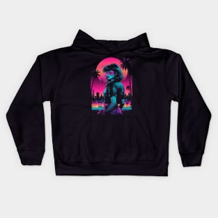 Synthwave City Cyberpunk Girl Kids Hoodie